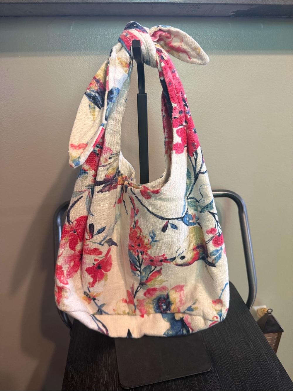 Nautical by Nancy Floral Bird Print Hobo Tote Bag Cottagecore Linen Look - Picture 4 of 8